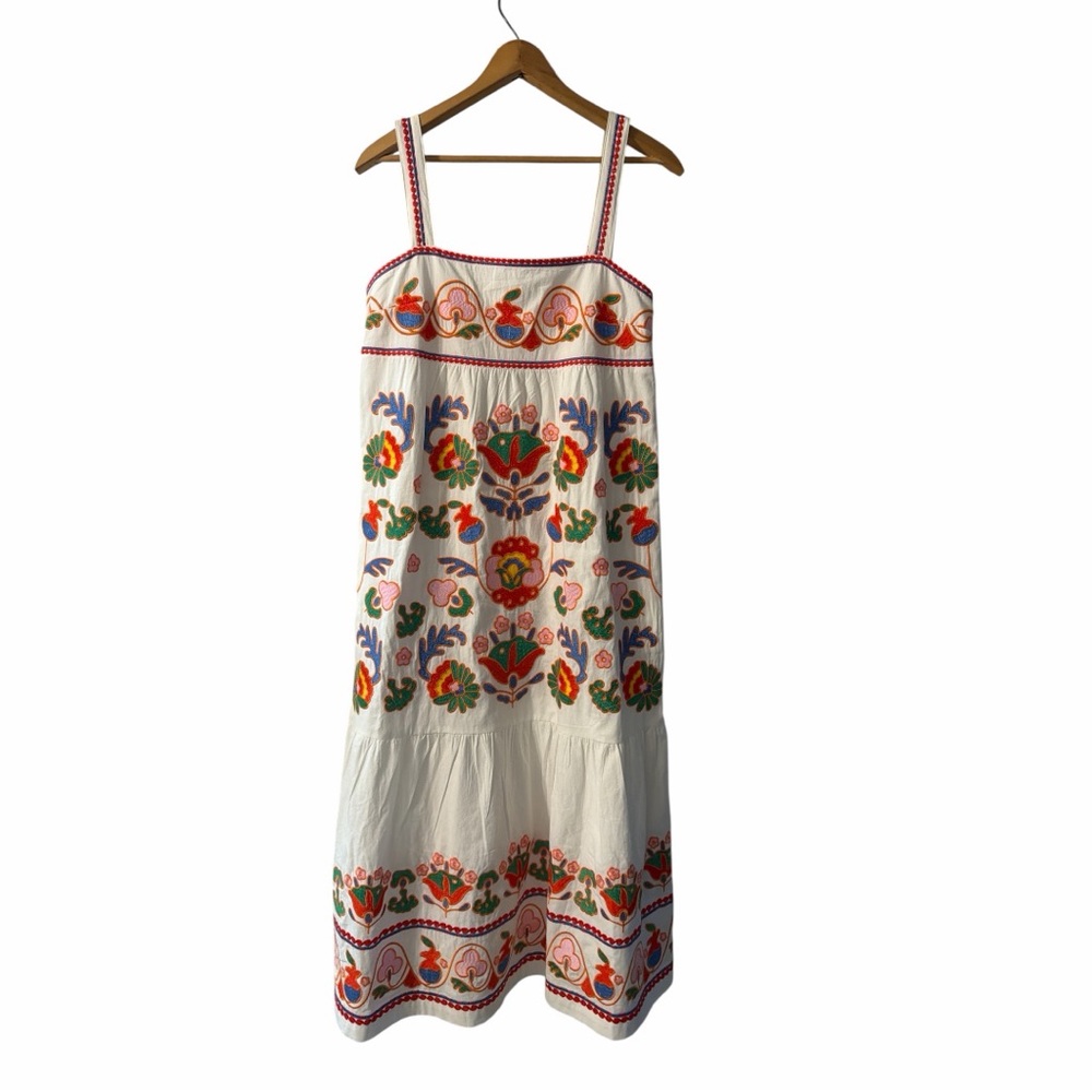 J Marie Landon Embroidered Midi Dress Medium Boho Floral NWT $238